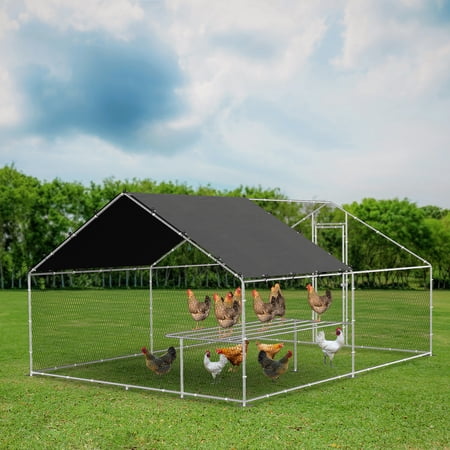 Large Metal Chicken Coop, Walk-In Chicken Coop, Rabbit Duck Coop with Waterproof and UV Protection Cover for Outdoor, Backyard and Farm 9.8' W X 13.1' L X 6.6' H