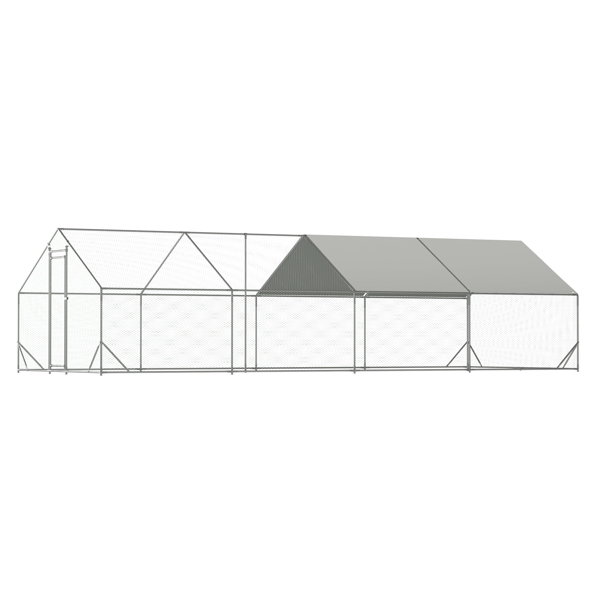 Large Metal Chicken Coop, Walk-in Chicken Run, Galvanized Wire Poultry Chicken Hen Pen Cage, Rabbits Duck Cages with Waterproof and Anti-Ultraviolet Cover for Outside(10' L x 26' W x 6.56' H)