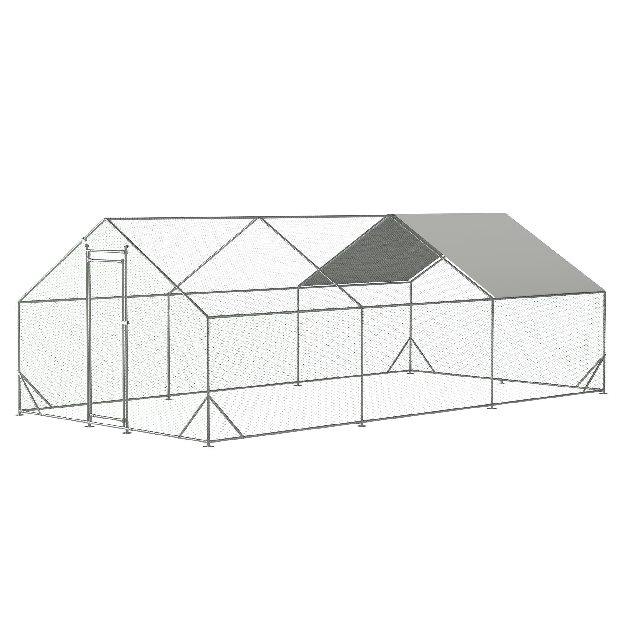 Large Metal Chicken Coop, Walk-in Chicken Run, Galvanized Wire Poultry Chicken Hen Pen Cage, Rabbits Duck Cages with Waterproof and Anti-Ultraviolet Cover for Outside(10' L x 20' W x 6.56' H)