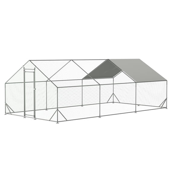 Large Metal Chicken Coop, Walk-in Chicken Run, Galvanized Wire Poultry Chicken Hen Pen Cage, Rabbits Duck Cages with Waterproof and Anti-Ultraviolet Cover for Outside(10' L x 20' W x 6.56' H)