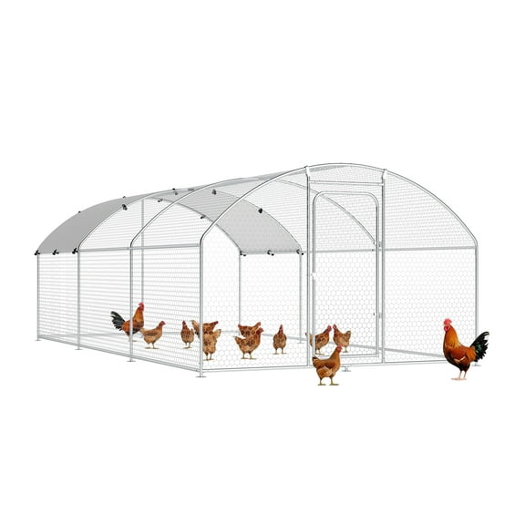 YOKWOK Large Metal Chicken Coop Walk-in Poultry Cage Chicken Run Pen Duck House Dome Shaped Coop with Waterproof and Anti-Ultraviolet Cover for Outdoor Farm Use(6.4’ H x 19.7’ L x 10’ W )