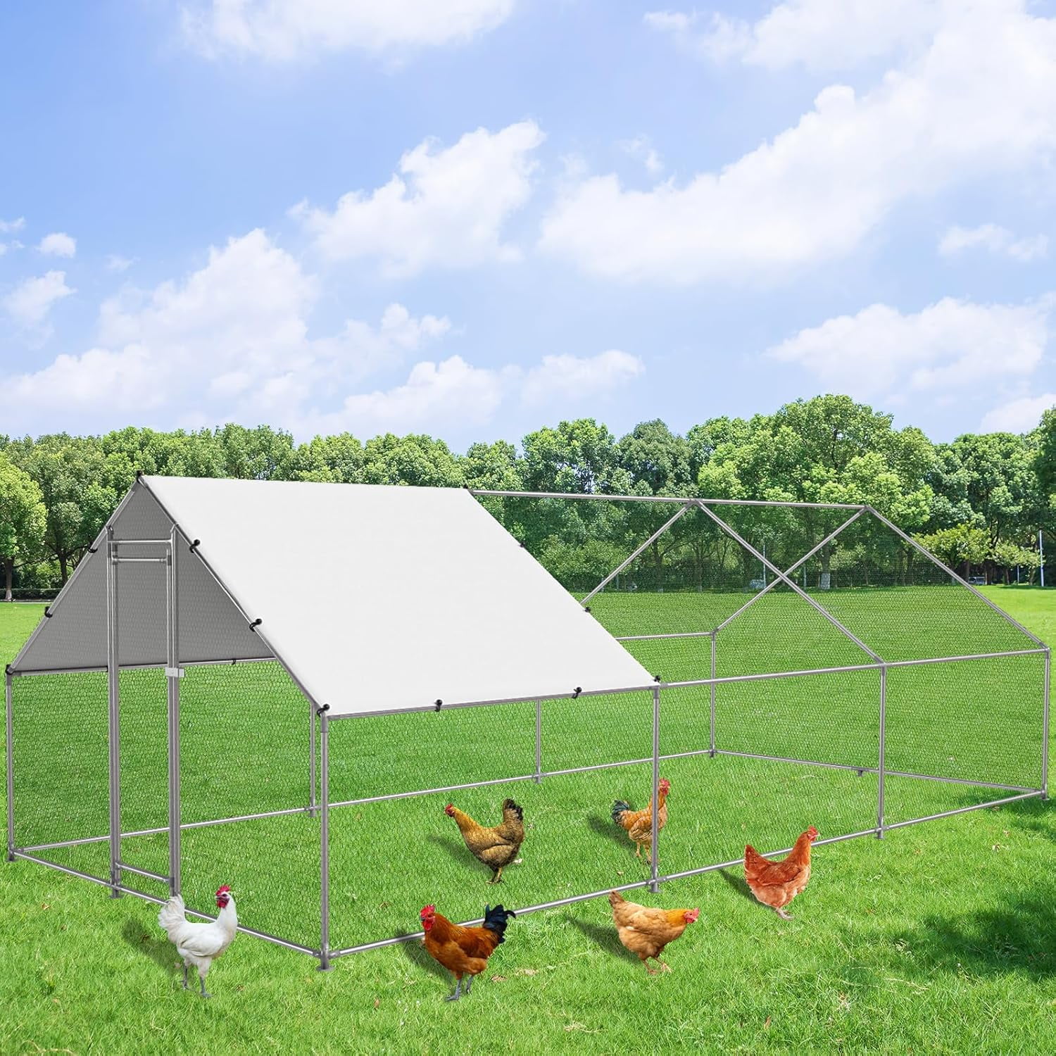 Large Metal Chicken Coop Walkin Poultry Cage Hen Duck Run House with