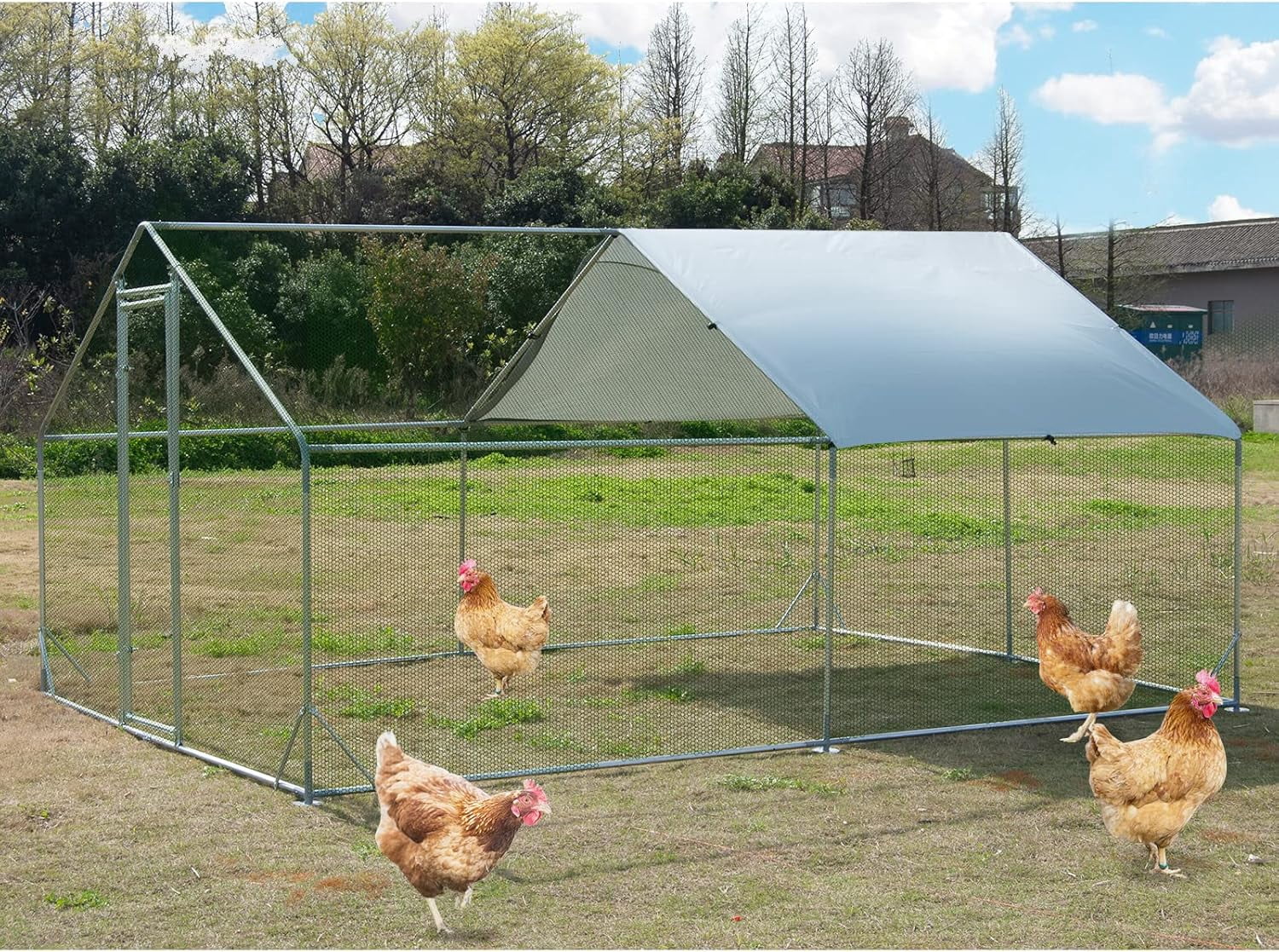 Large Metal Chicken Coop Walk-in Poultry Cage Hen Run House Habitat ... - Snow Protected Chicken Coop Roof With Uv Protection