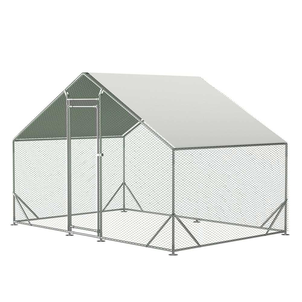 Large Metal Chicken Coop, Walk-in Poultry Cage with Water-Resident and Anti-UV Cover, Duck Rabbit Cat House Outdoor Chicken Run Pen with Spire Shaped Cage, 3 Size Available