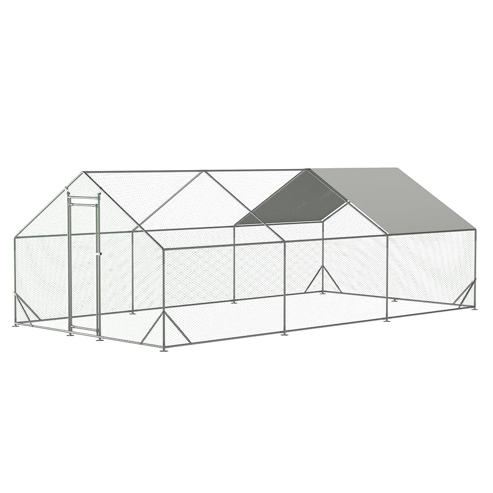 Large Metal Chicken Coop Walk-in Poultry Cage with Water-Resident and Anti-UV Cover Duck Rabbit Cat House Outdoor Chicken Run Pen with Spire Shaped Cage