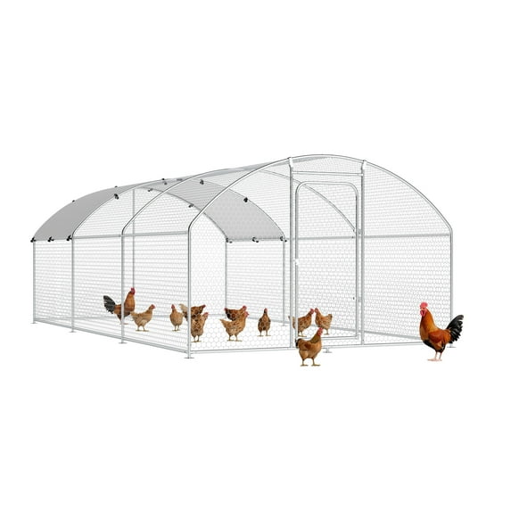 YOKWOK 19.7' Large Metal Chicken Coop Walk-in Poultry Cage with Waterproof and UV-Resistant Cover Outdoor Chicken Run Hen Rabbit Duck House for Backyard Farm Use Dome Roof