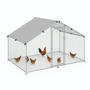 Large Metal Chicken Coop Walk-in Poultry Cage with Waterproof and UV-Resistant Cover Outdoor Chicken Run Hen Rabbit Duck House for Backyard Farm Use Spire Roof(10’ W x 4.9’ L x 6.4’ H)