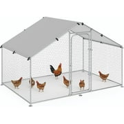 Large Metal Chicken Coop Walk-in Poultry Cage with Waterproof and UV-Resistant Cover Outdoor Chicken Run Hen Rabbit Duck House for Backyard Farm Use Spire Roof
