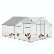 Large Metal Chicken Coop Walk-in Poultry Cage with Waterproof and UV-Resistant Cover Outdoor Chicken Run Hen Rabbit Duck House for Backyard Farm Use Spire Roof
