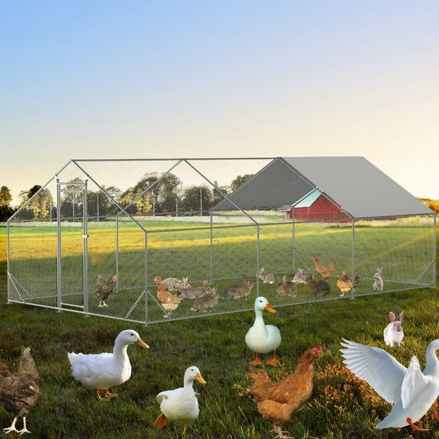 Large Metal Chicken Coop 19.7x9.8x6.6 ft Chicken Cage Hen House Poultry