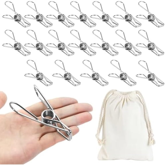 Large Metal Clothes Pins Heavy Duty (20 Pack), 3.4 Stainless Steel Wire Clothespins Outdoor Indoor with Storage Bag, Thick 2.5 mm Rust-Proof Laundry Clips, Strong Clothespin & Metal Bag Clips