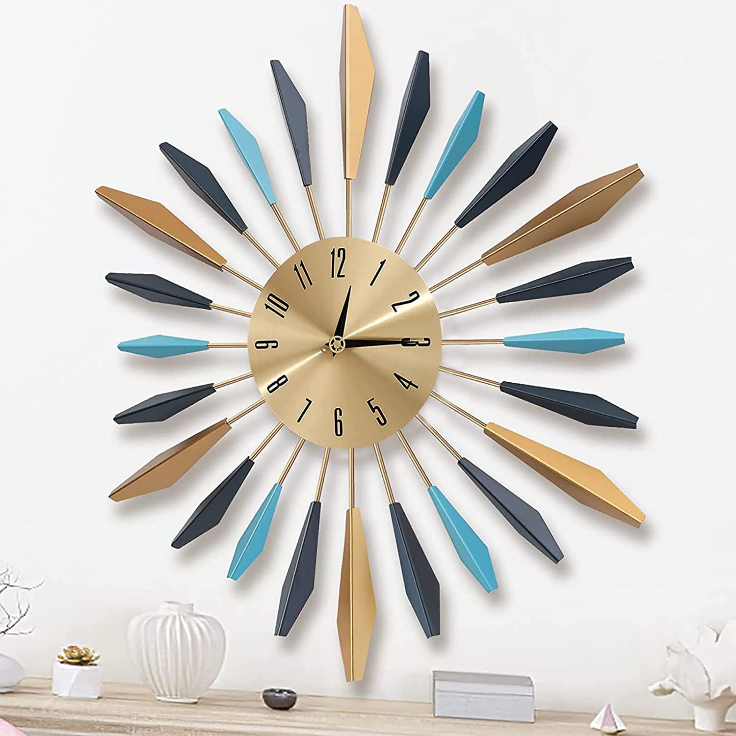 Large Metal Decorative Clocks 28 Inch Mid Century Modern Clock Silent