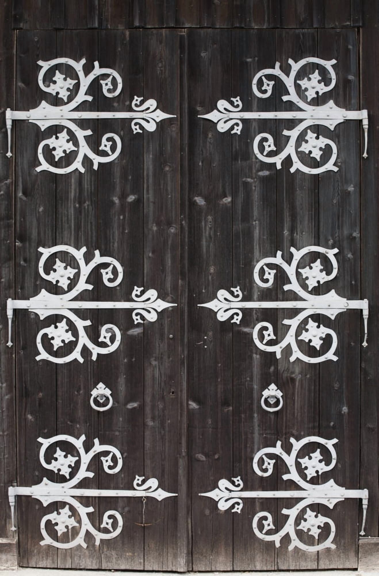 Large Metal Decorative Hinges On A Weathered Wooden Barn Door Fussen Germany Canvas Art - Michael Interisano Design Pics (12 x 19)