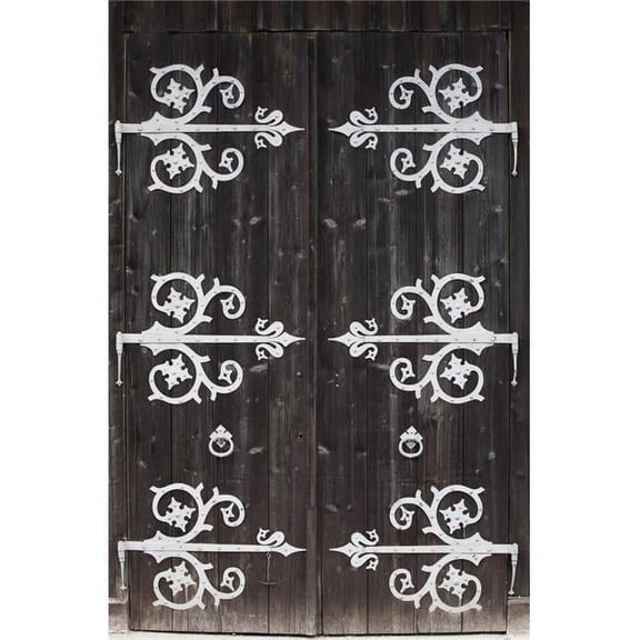 Large Metal Decorative Hinges On A Weathered Wooden Barn Door - Fussen, Germany Poster Print, 12 x 19