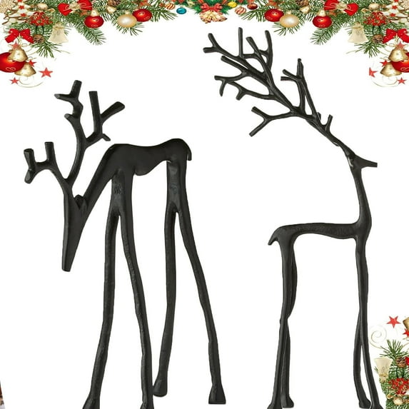 Large Metal Deer Tabletop Decoration, Reindeer Statues Imitation Metal Resin Deer Sculpture, Black Finish European-Style Modern Decorative, Christmas Tabletop Ornaments for Room Bedroom Decor