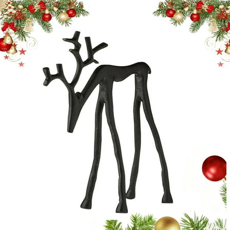 Large Metal Deer Tabletop Decoration, Reindeer Statues Imitation Metal Resin Deer Sculpture, Black Finish European-Style Modern Decorative, Christmas Tabletop Ornaments for Room Bedroom Decor