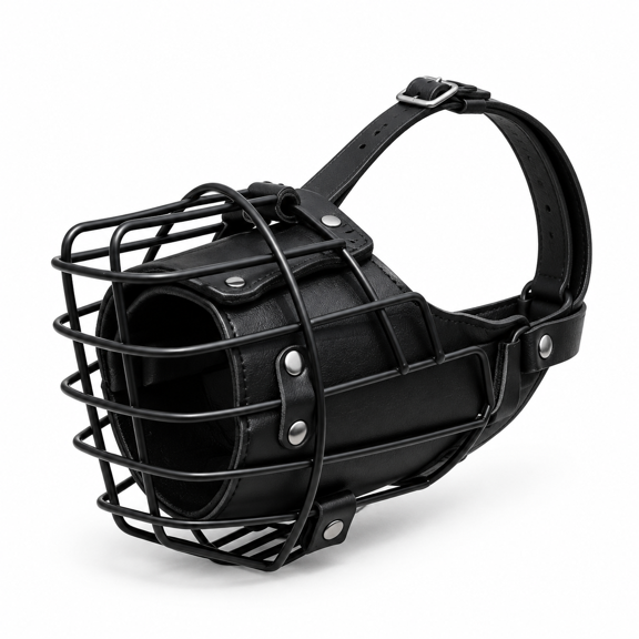 Large Metal Dog Muzzle for Large Breeds, Size L, Adjustable Leather Straps