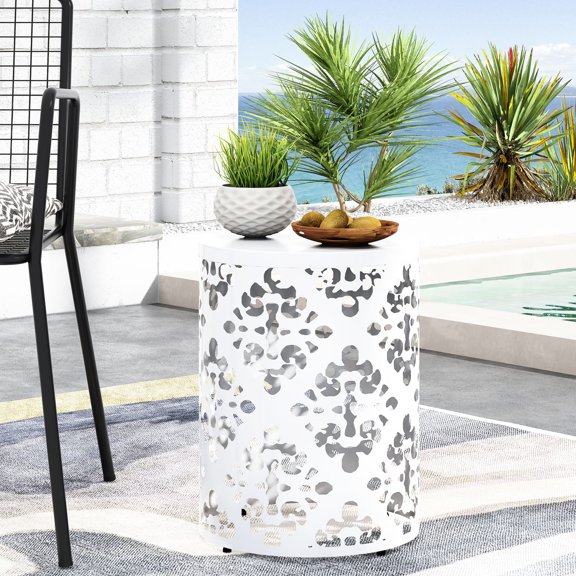 Large Metal End Table with Hollow Framework / No Assembly, Suitable for Sofa