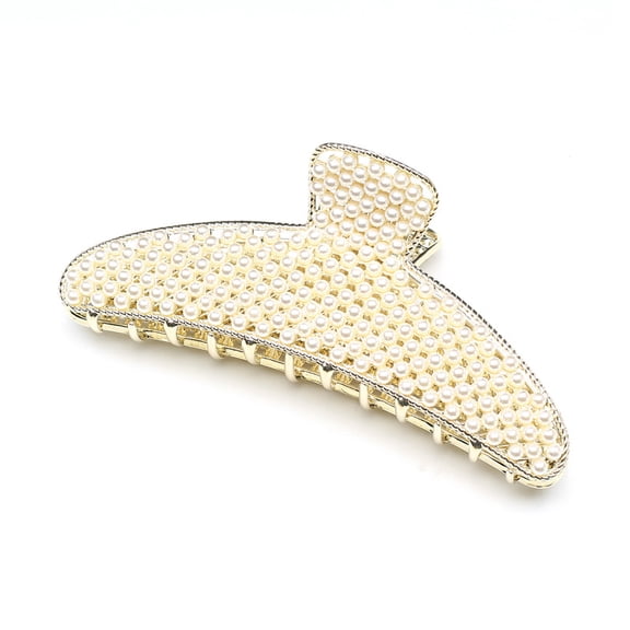QinGoo Large Metal Hair Claw Clip for Women Non-Slip Strong Hold Thick Long Hair Accessory 1 Count, 4.6 Inch, Pearl