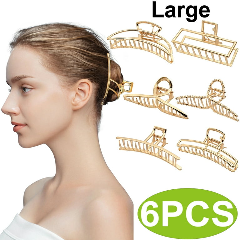 Large Metal Hair Claw Clips, Nonslip, Gold, Pack for Women