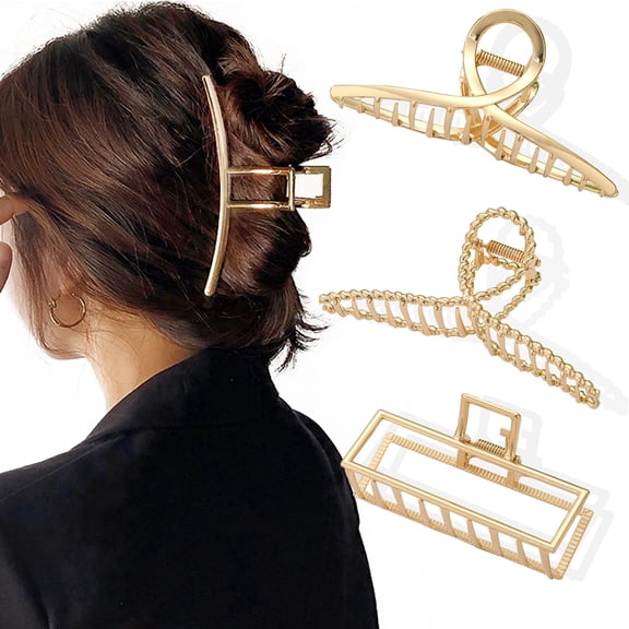 Large Metal Hair Clips for Thin to Thick Curly Hair, Big Nonslip Gold Color Claws, Fashion Hair Styling Accessories