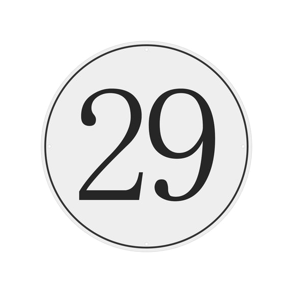 Large Metal Number Sign, 12" Diameter Aluminum Number 29 Sign Plate