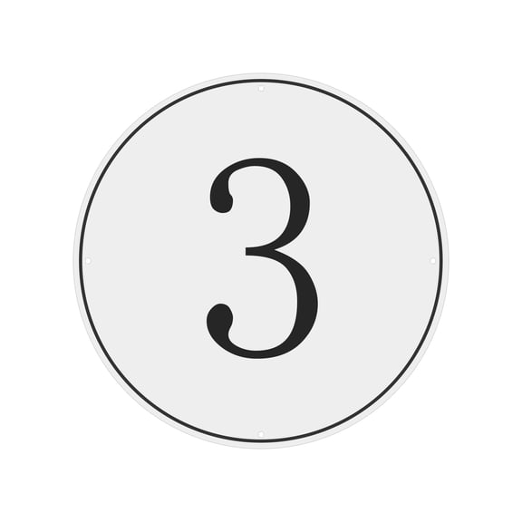 Large Metal Number Sign, 12" Diameter Aluminum Number 3 Sign Plate