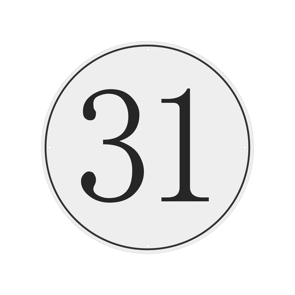 Large Metal Number Sign, 12" Diameter Aluminum Number 31 Sign Plate