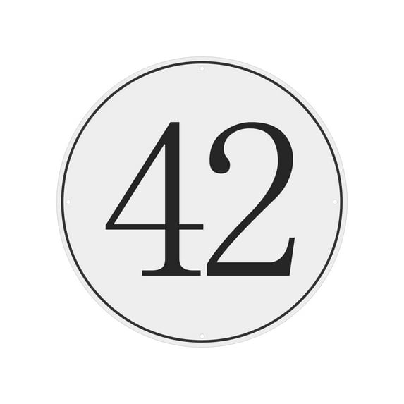 Large Metal Number Sign, 12" Diameter Aluminum Number 42 Sign Plate