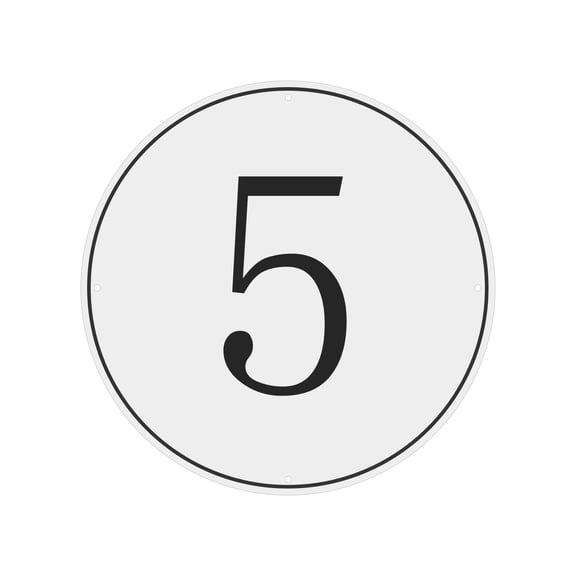 Large Metal Number Sign, 12" Diameter Aluminum Number 5 Sign Plate