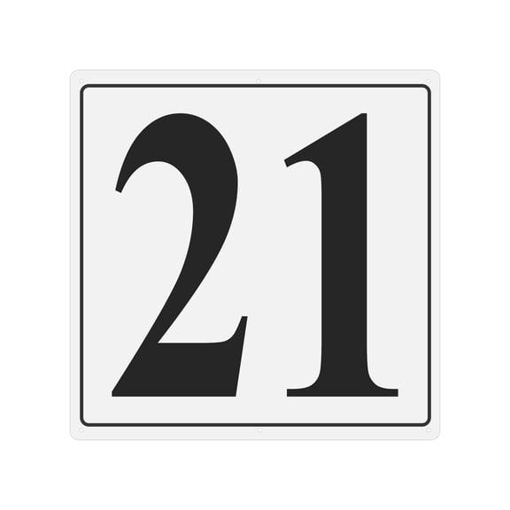 Large Metal Number Sign, 12x12" Aluminum Number 21 Sign Plate