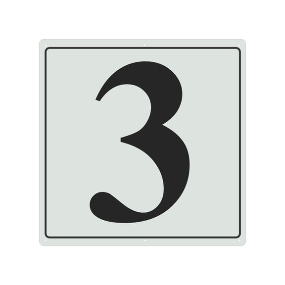 Large Metal Number Sign, 12x12" Aluminum Number 3 Sign Plate