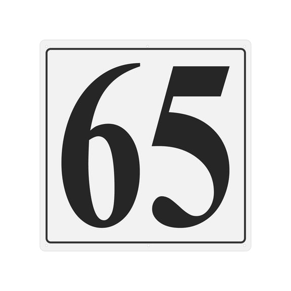 Large Metal Number Sign, 12x12" Aluminum Number 65 Sign Plate