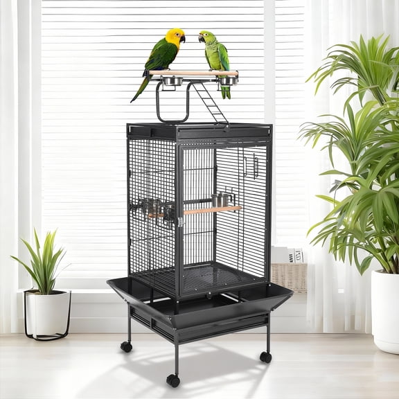 Large Metal Parrot Cage for Birds, Heavy-Duty Aviary with Acrylic Door, Perches, Stainless Steel Bowls & 360° Wheels, Secure 64.4" Tall Pet Bird Cage for Macaws Cockatoos African Greys