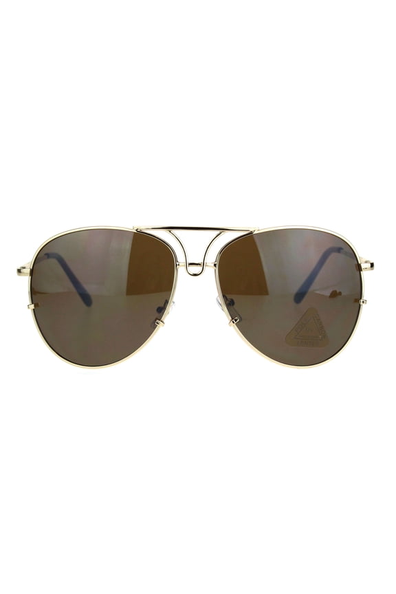 Large Metal Rim Officer Cop Pilots Sunglasses Gold Brown