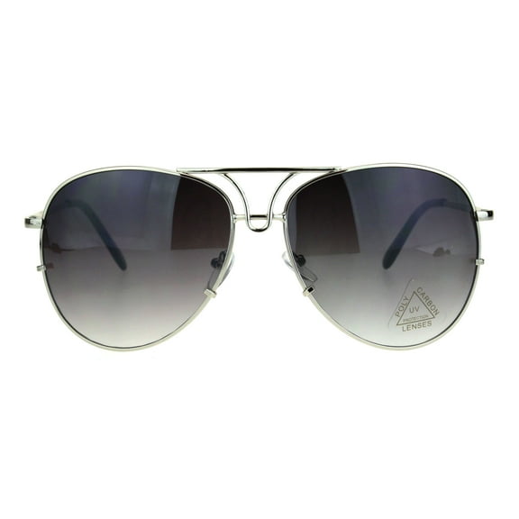 Large Metal Rim Officer Cop Pilots Sunglasses Silver Smoke