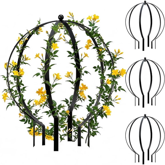 Large Metal Round Trellis for Climbing Plants, Heavy Duty Rustproof Obelisk, Garden Sphere Frame, 25.2 x 21.3 Inches, Set of 4