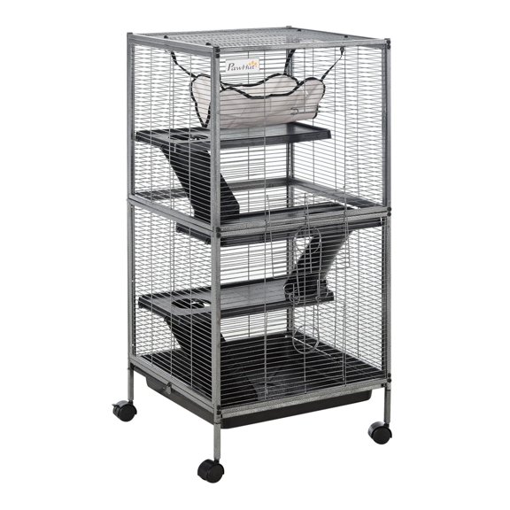 Large Metal Small Animal Cage with Hammock 4 Tiers & Removable Tray Gray Extra Space for Chinchillas