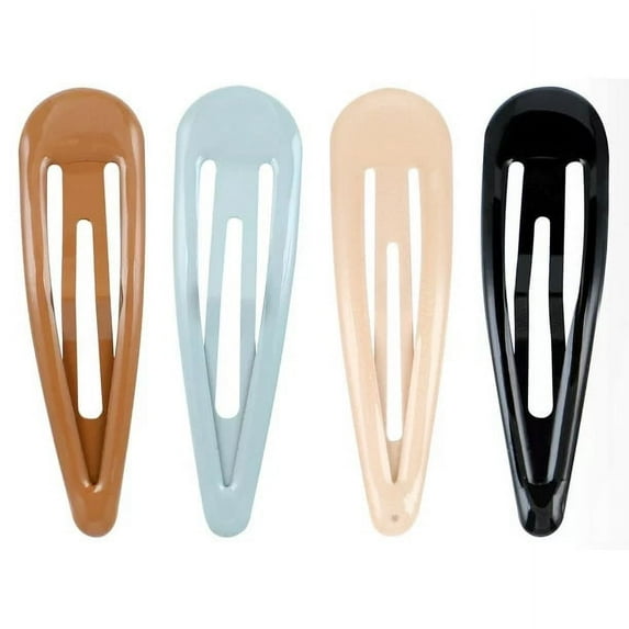 Large Metal Snap Hair Clips - 2.8 Inches, 4 Pcs, 4 Colors Assorted, Coated Smooth Surface, Basic Hair Barrettes, Jumbo Hair Snap Clip - Black Blonde Brown Grey