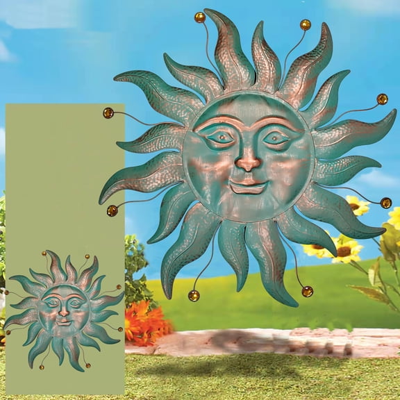 Large Metal Sun Wall Art Decor - 26 Inches Rustic Retro Sun Wall Sculpture Statues Wall Hanging Decoration for Indoor Outdoor, Garden, Home, Farmhouse, Fence Balcony Patio and Bedroom