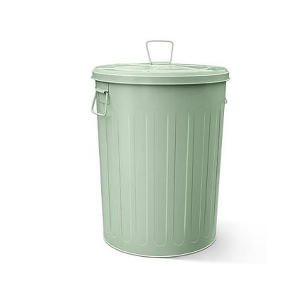 Large Metal Trash Can with Lid 20 Gallon, Decorative Outdoor Trash Can Heavy Duty Galvanized Metal Bucket with Lid for Garage Workshop Ash Storage Farmhouse, Green