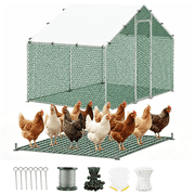 Large Metal Walk-in Chicken Coop, 9.8x6.6x6.4 ft Outdoor Chicken Run Pen with All-Around Heavy-Duty Netting, Triple Lock for Yard, Spire Roof Poultry Cage for Hens, Ducks