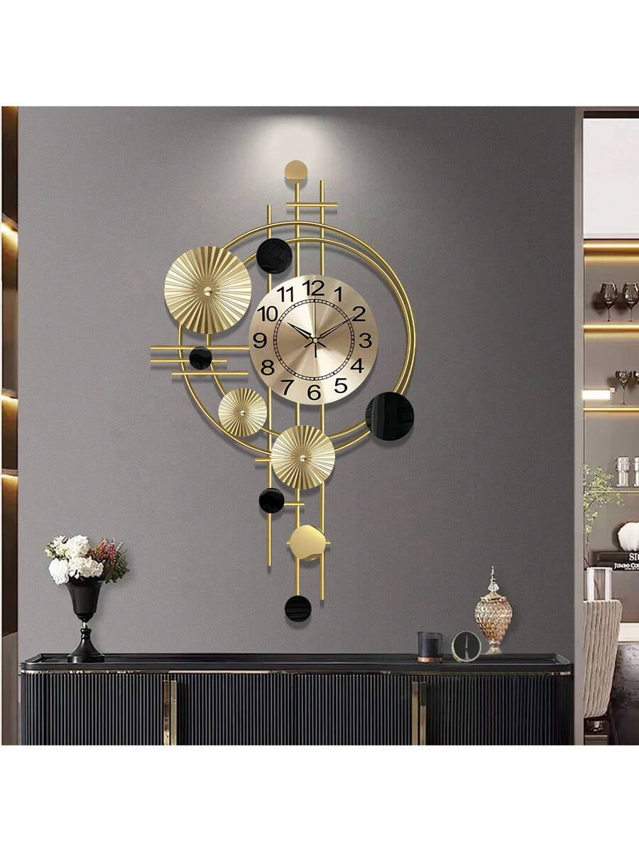 Large Metal Wall Clock Decorative 3D Metal Wall Art Clock For Living ...