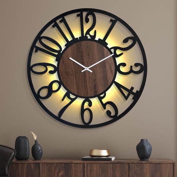 Large Metal Wall Clock with Voice and Light Sensor Night Light, Glow in The Dark Non-Ticking Silent Battery Operated Decorative Oversized Wall Clock for Bedroom Living Room Decor