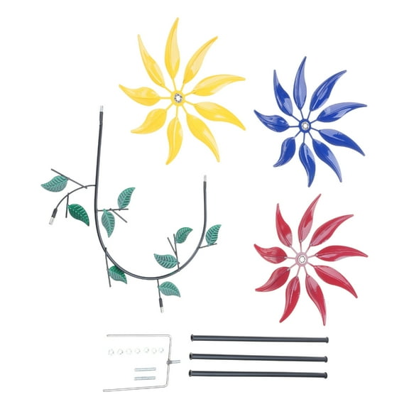 Large Metal Wind Spinner with Three Spinning Flowers Butterflies Windmill Decor