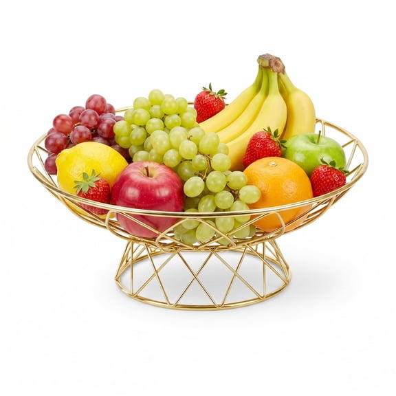 Large Metal Wire Fruit Bowl, 12-inch Round Mesh Fruit Basket for Kitchen Countertop, Modern Decorative Bread Vegetable Storage Holder Organizer, Sleek Black Iron Art