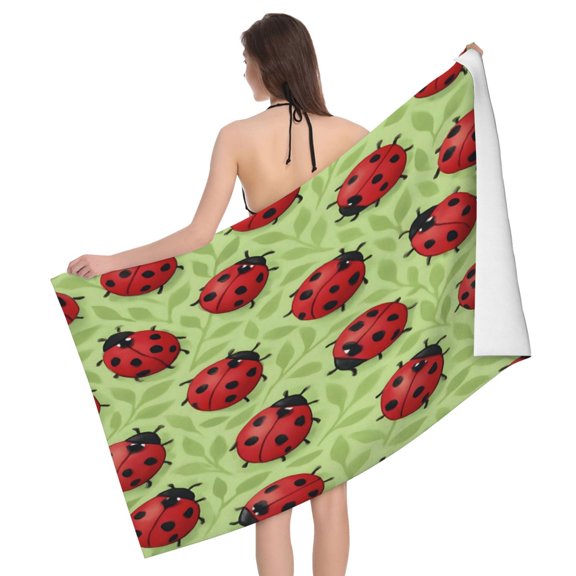 Large Microfiber Bath Towel Fast Absorbing Lightweight Beach Towel Travel Pool Shower Bathroom Beach Camping 52x32in Ladybug Leaf