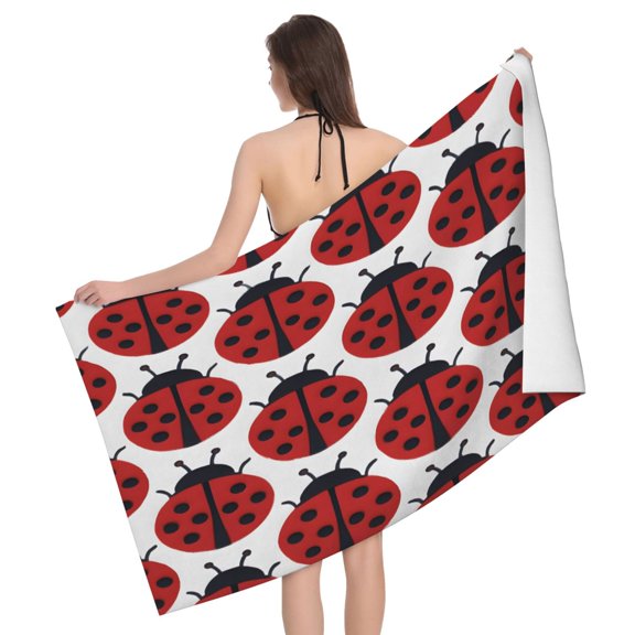 Large Microfiber Bath Towel Fast Absorbing Lightweight Beach Towel Travel Pool Shower Bathroom Beach Camping 52x32in Ladybug On An White Background (2)
