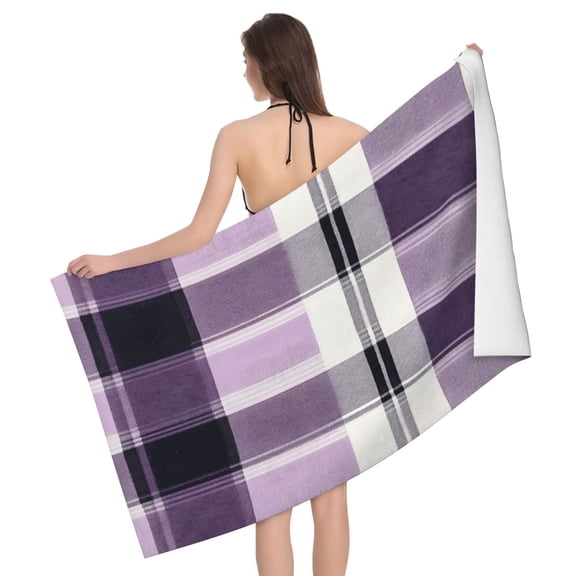 Large Microfiber Bath Towel Fast Absorbing Lightweight Beach Towel Travel Pool Shower Bathroom Beach Camping 52x32in Lavenderblush Buffalo Plaid Check Tartan Scotland_1