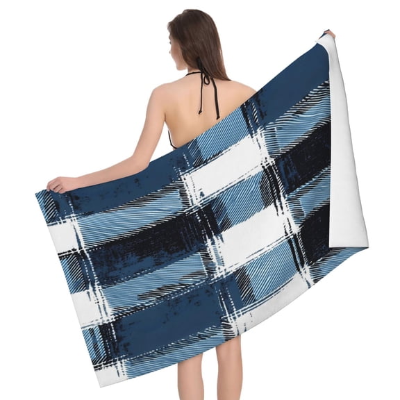Large Microfiber Bath Towel Fast Absorbing Lightweight Beach Towel Travel Pool Shower Bathroom Beach Camping 52x32in Mediumblue Houndstooth Buffalo Plaid Tartan Check Scotland